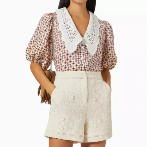 Maje Cosange Embroidered Collar Button Down Linen Shirt - Picture 12 of 13